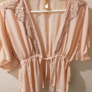 Andrew & Co Light Pink Embroidered Blouse